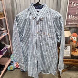 Wrangler George Strait Mens Blue Orange Plaid Western Button Down Shirt Medium